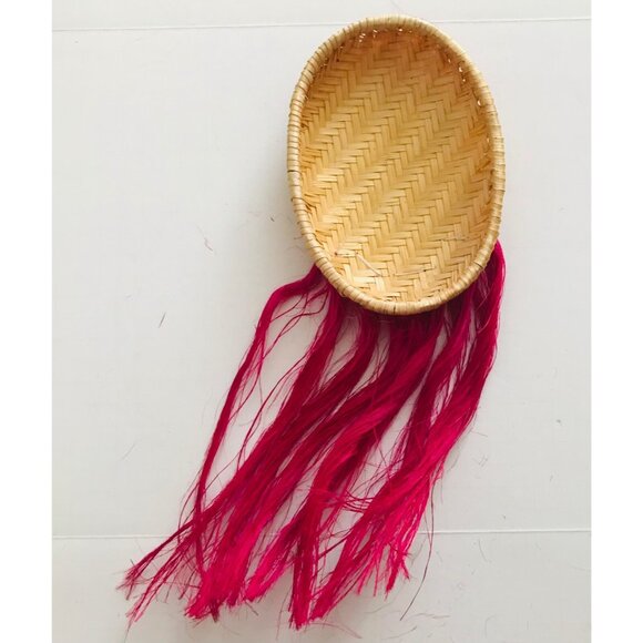 Vietnamese Theatre Character Mask Handmade Woven Folk Art Colorful Pink Beard - Picture 3 of 6